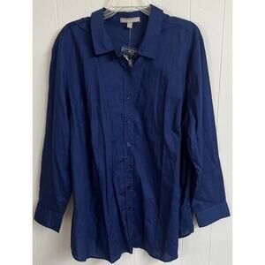 Woman‎ Within Shirt Womens 1X Button Up Blouse Top Long Sleeve Blue